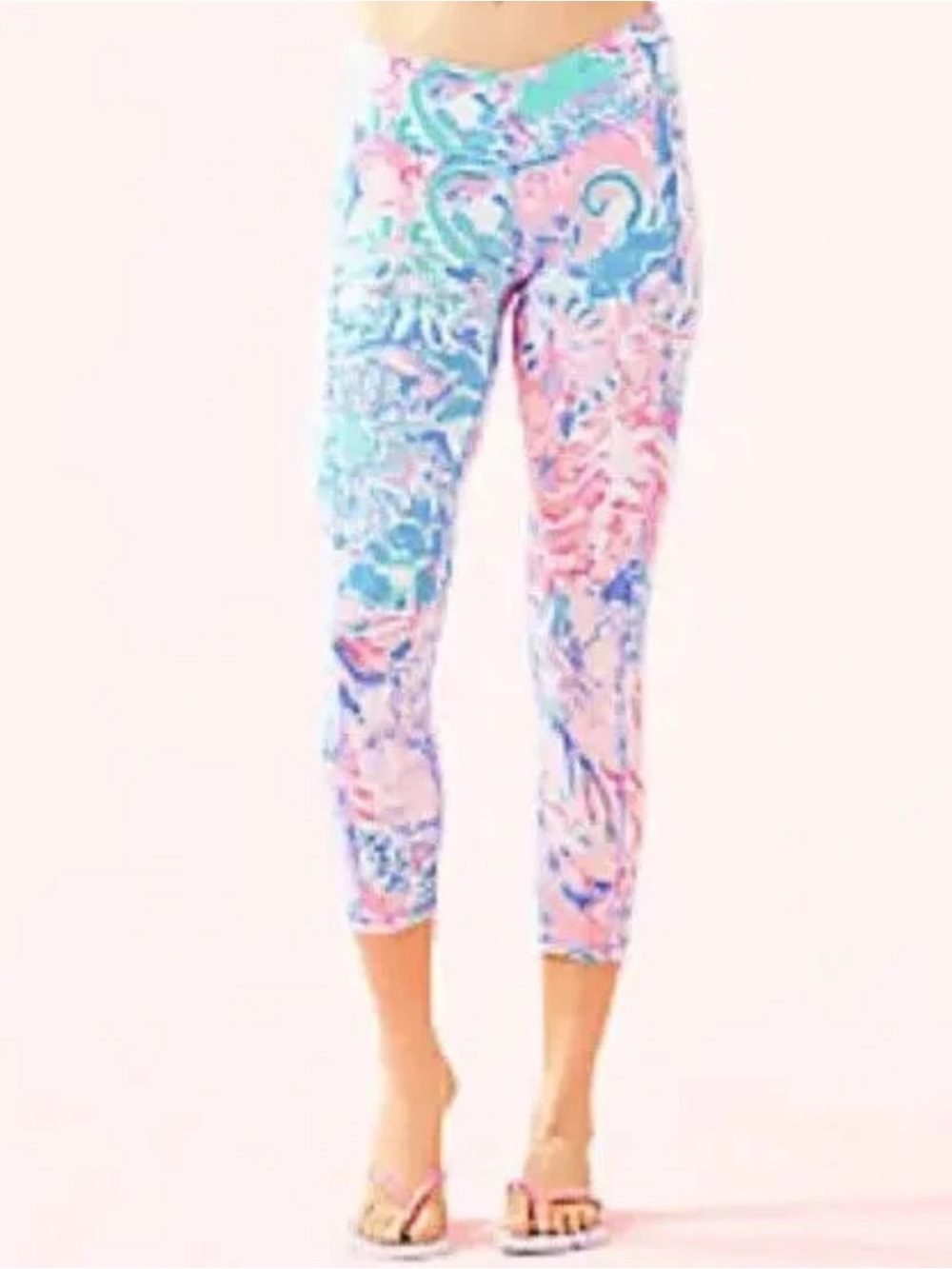 Lilly Pulitzer Luxletic Weekender Midi Leggings Small Blue Peri Viva La Lilly